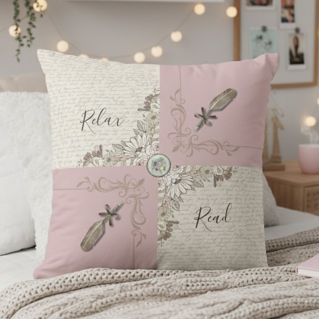 Almofada Cozy Dusty Pink Rose Book Lover Décor (Cozy gift for a teen girl who loves reading, journaling, and pink vibes)