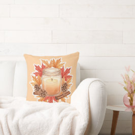 Almofada Cozy Fall Candle with Maple Leaves | Autumn Design