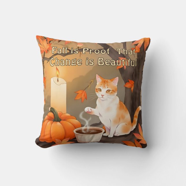 Almofada Cozy Fall Cat with Pumpkin Neutral Color (Frente)