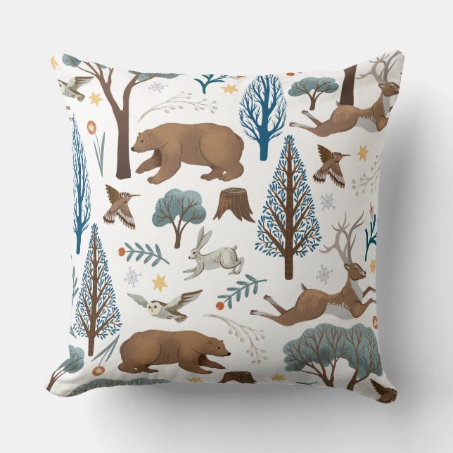 Almofada Cozy Forest Wildlife Illustration (Frente)