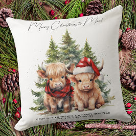 Almofada Cozy Highland Cow Farm Animal Feliz Natal