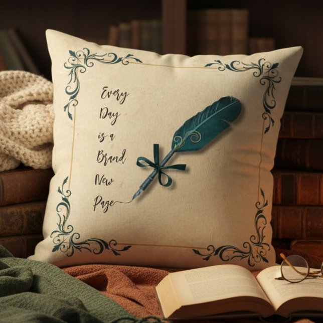 Almofada Cozy Literary Quill Script Reading Nook Decor (Perfect for anyone who loves libraries, antique books, and the aesthetic of classic literature)