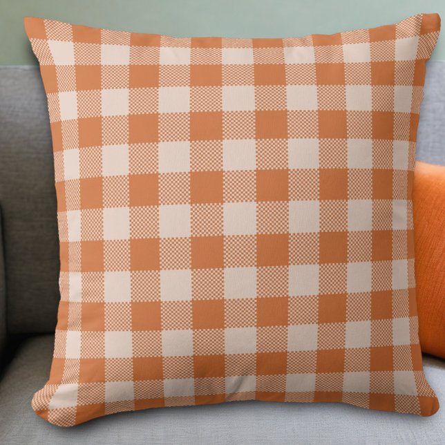 Almofada Cozy Orange Gingham Fall Autumn (Criador carregado)