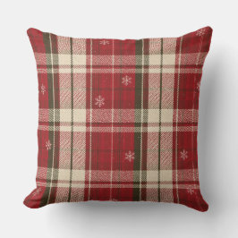 Almofada Cozy Red Plaid Snowflake Christmas Throw Pillow