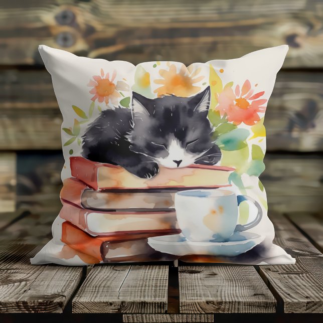 Almofada Cozy Relaxed Cat em Watercolor (Criador carregado)