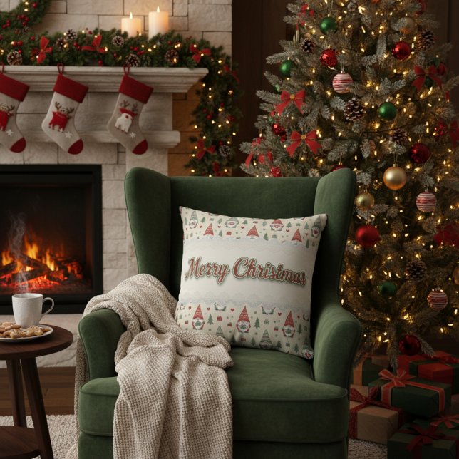Almofada Cozy Scandinavian Christmas Gnome Throw Pillow (Criador carregado)