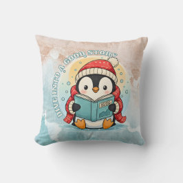 Almofada Cozy Scholar Penguin Reading Book Throw Pillow