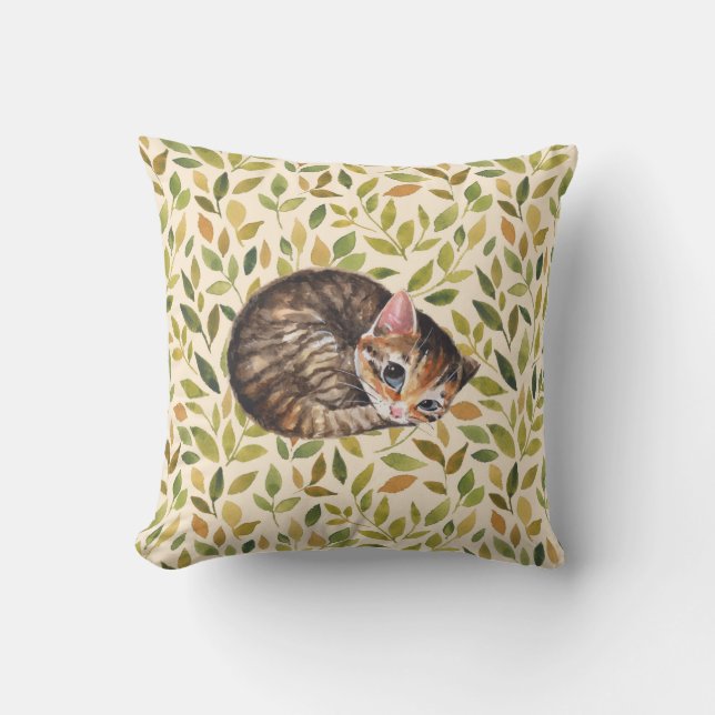 Almofada Cozy Sleepy Kitten Watercolor Floral (Frente)