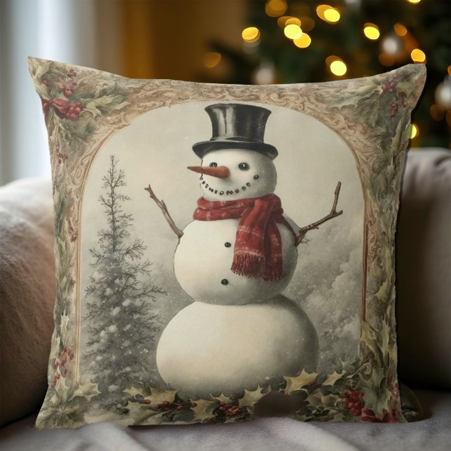 Almofada Cozy Vintage Snowman Christmas (Rustic Christmas Snowman Pillow)