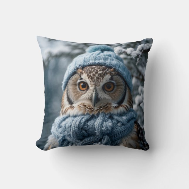 Almofada Cozy Whimsical Winter Wonderland Owl (Frente)