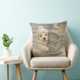 Almofada Cozy Winter Pillow with Puppy and Kitten in Hats