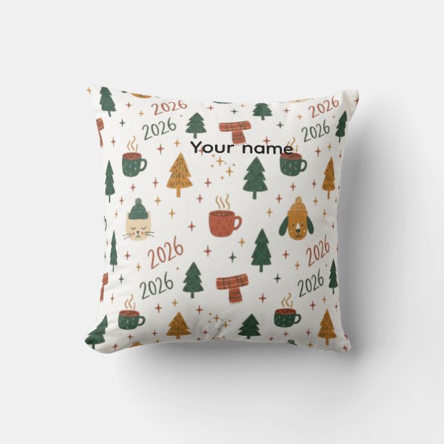 Almofada Cozy Winter Vibes 2026 - Cute Puppy and Kitten Chr (Frente)