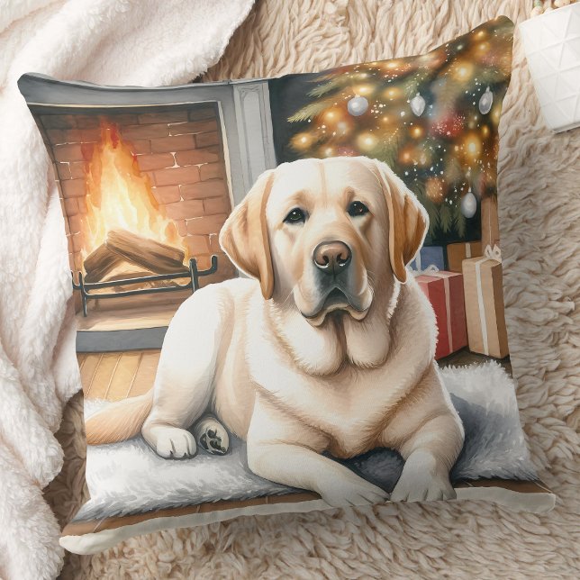 Almofada Cozy Yellow Labrador Cena de Natal Labrador (Criador carregado)