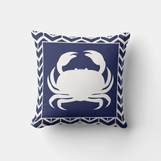 Almofada Crab Azul Marinho e Branco Espinha de Peixe Náutic (Frente)