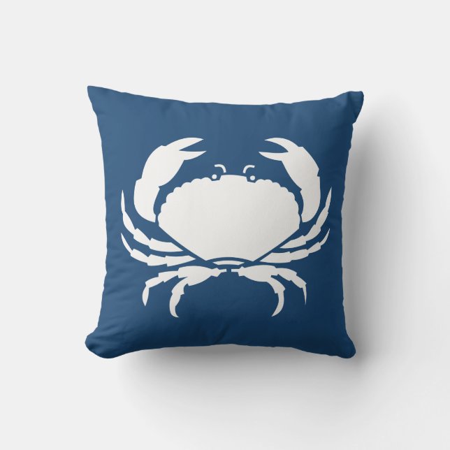 Almofada CRABS WHITE em travesseiro azul (Frente)
