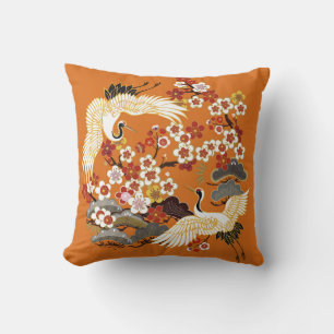 Almofada CRANES AND COLOR SAKURA. Colorful floral seamless