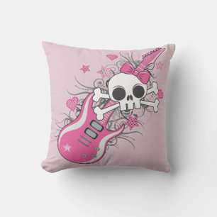 Almofada Crânio bonito com violão rosa