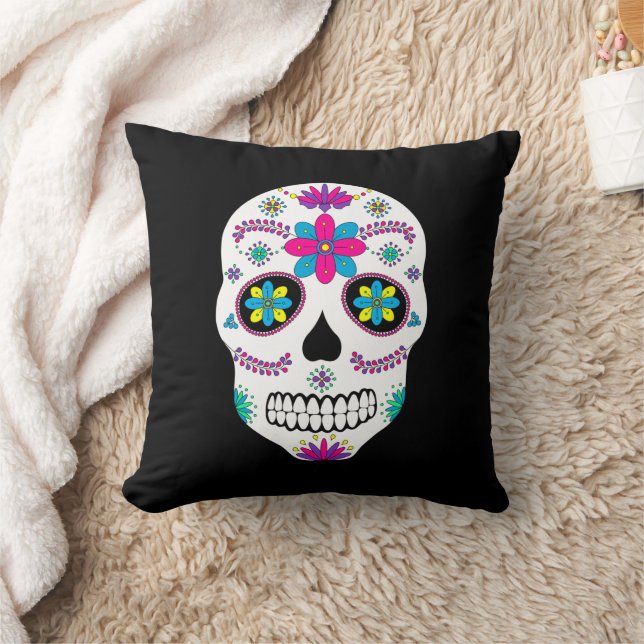 Almofada Crânio Colorido de Açúcar Mexicano (Cobertor)