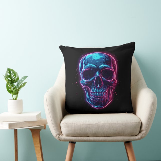 Almofada Crânio Cyberpunk Neon Synthwave Brilho Gamer Gótic (Cadeira)