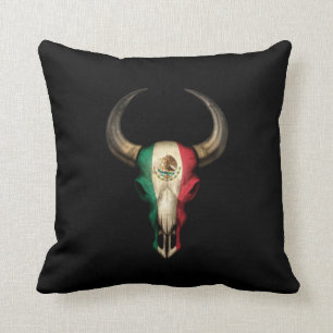 Almofada Crânio de Bull da bandeira mexicana no preto