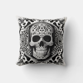 Almofada Cranio de Renda Sorrindo Preto e Branco