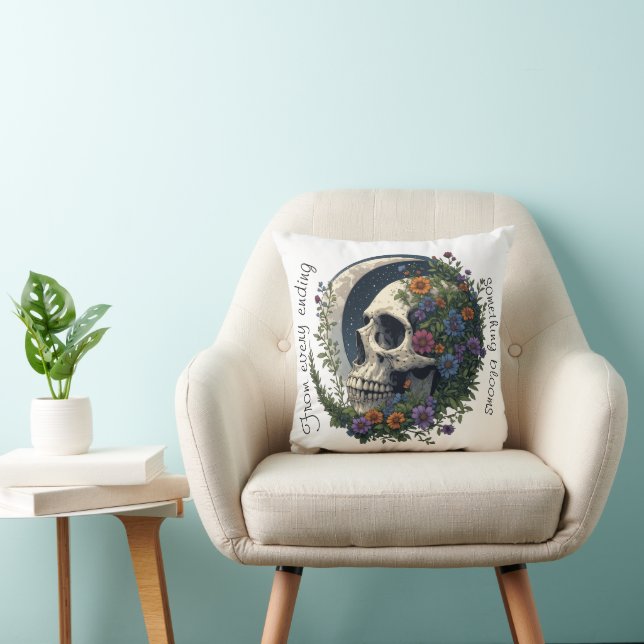 Almofada Crânio Floral & Lua Arte Gótica Celestial (Cadeira)