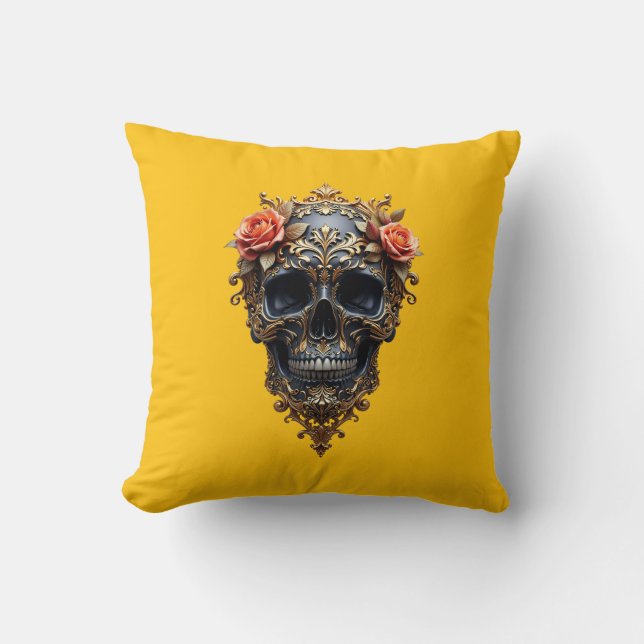 Almofada Crânio preto/Dourado (Frente)