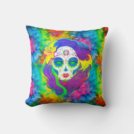 Almofada [Crânio Psicodélico] Tie-Dye Calavera Fractal