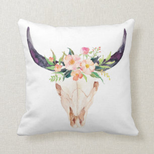Almofada Crânio rústico de Bull da flor cor-de-rosa
