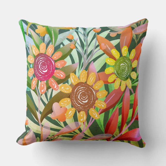 Almofada Crayon Girassóis Verde Colorido (Frente)