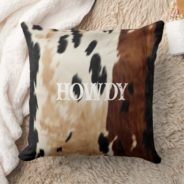 Almofada Cream Brown Cowhide Howdy (Cobertor)