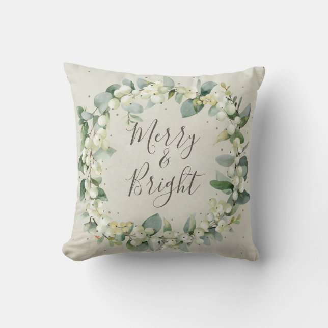 Almofada Cream Snowberry + Eucalyptus Christmas Wreath (Frente)