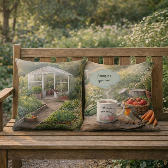 Almofada Create your own coffee before gardenening photo (Create your own coffee before gardenening photo outdoor pillow. You can add your own photo.)