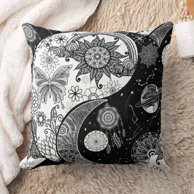 Almofada Creative Black White Yin Yang Night Day Mandala (Cobertor)