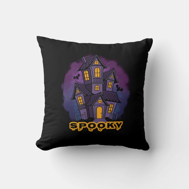 Almofada Creepy Purple Mansion Spooky Haunted House (Frente)