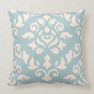 Almofada Creme barroco do design do damasco no azul