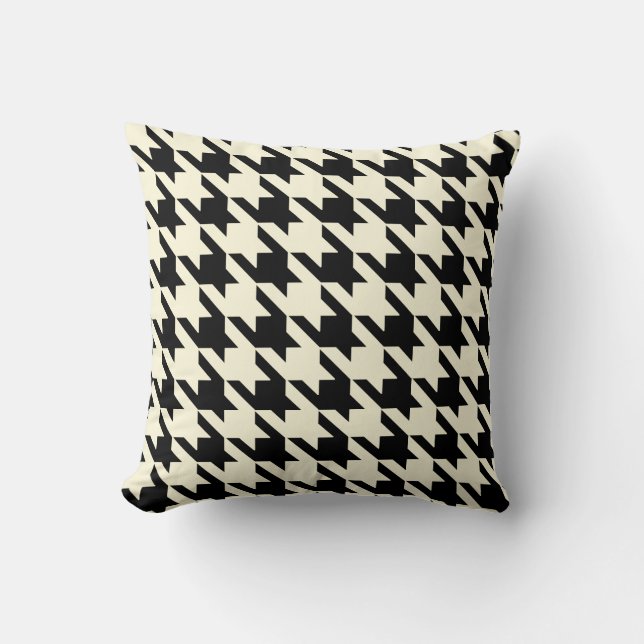 Almofada Creme bege preto Pied De Poule Houndstooth (Frente)