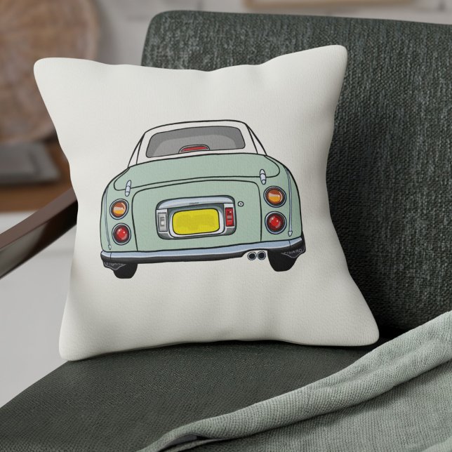 Almofada Creme de carro Emerald Green Figaro (A cute Emerald Green Figaro Car on a cream pillow for your car or your home)