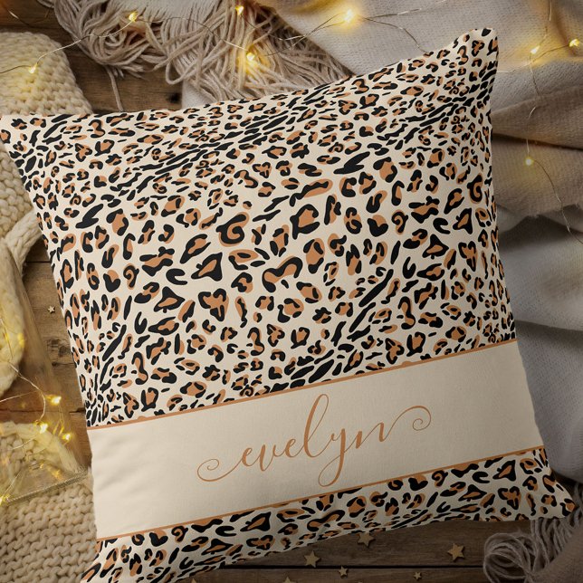Almofada Creme de Leopardo Animal Preto Tan Personalizado (Criador carregado)