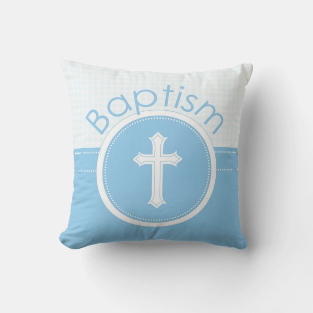 Almofada Criança Azul e Personalizável do Batismo de Deus (Frente)