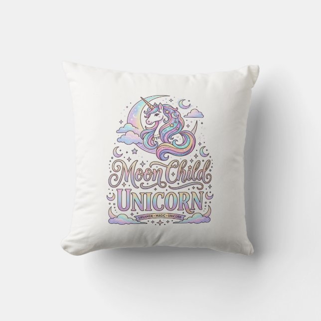 Almofada Criança da Lua Unicórnio Unicórnio Design Original (Frente)