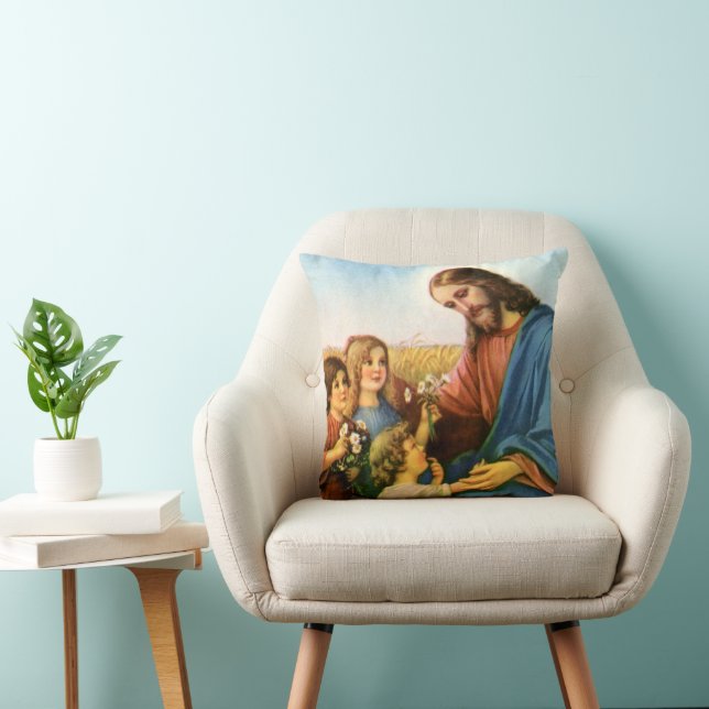 Almofada Crianças Antigas Traziam Flores para Jesus Cristo (Cadeira)