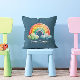 Almofada Crianças Arco-íris Pastel Caprichoso em Nuvens