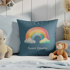 Almofada Crianças Arco-íris Pastel Caprichoso em Nuvens