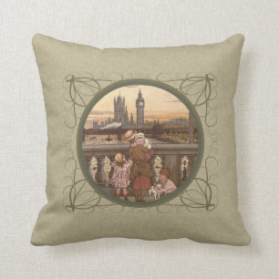 Almofada Crianças bonitos do vintage na ponte de Londres
