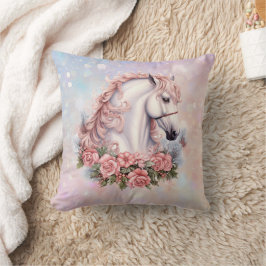 Almofada Crianças Fantásticas de Cavalo Branco, Buquê Rosa