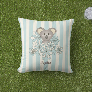 Almofada Crianças Pastel Blue Stripes Cute Baby Koala