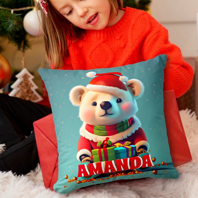 Almofada Crianças Personalizadas do Natal do Urso de Teddy (Criador carregado)
