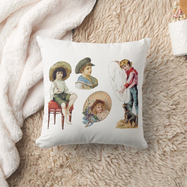Almofada Crianças Victorianas charmosas e Colagem de Cães (Cobertor)