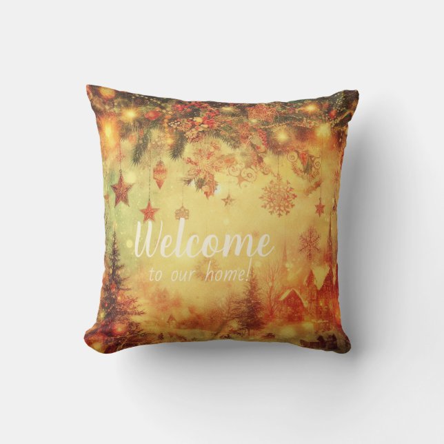 Almofada Crie a sua aldeia de Natal quente (Frente)